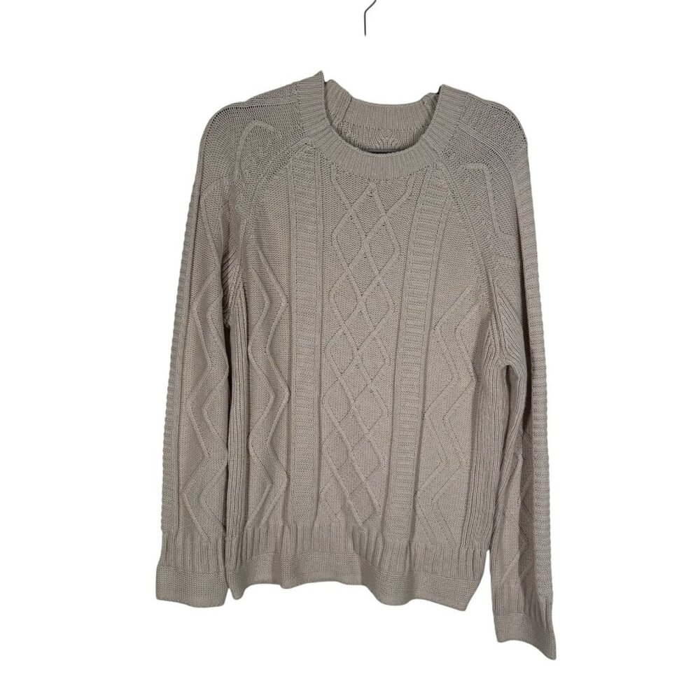 Hunter Boot LTD Men SZ M Cream Cable Knit Crew Neck Wool Bl Pullover Sweater NWT
